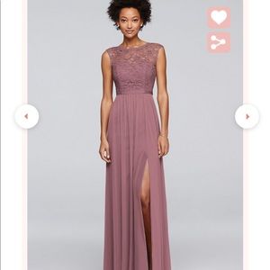 David’s Bridal-Lace-Chiffon-Mauve-Bridesmaid dress